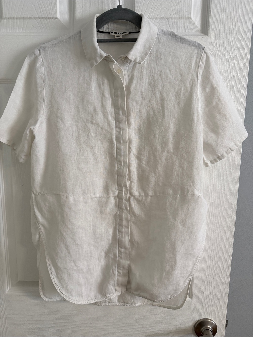 Whistles White 100% Linen Short Sleeve Button-Down Shirt - Generous Size 2